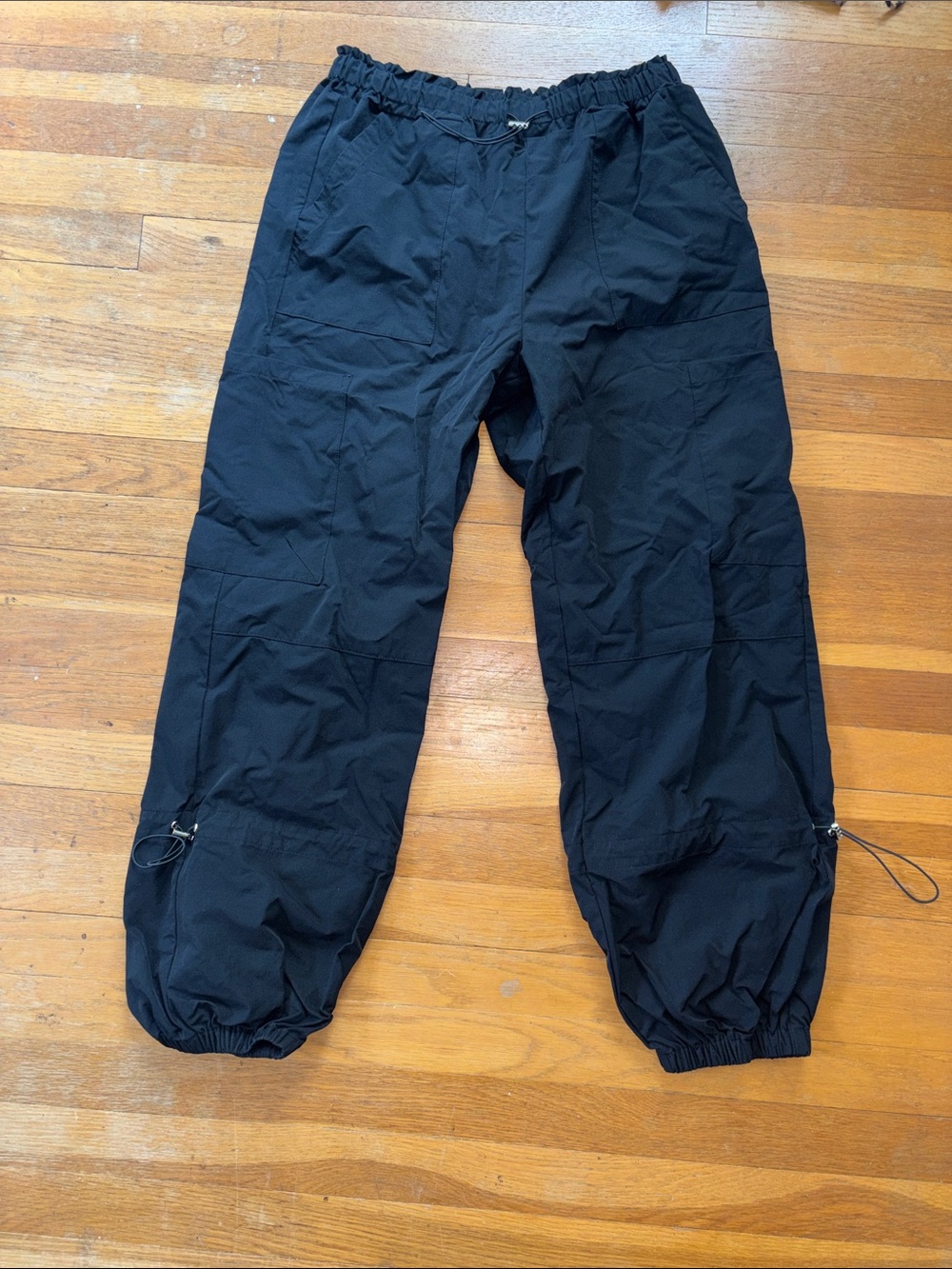 Unisex Black Elastic-Waist Tech Cargo Pants